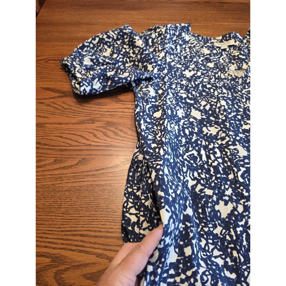 Evereve Shay Dress Womens Size Small Navy Blue &White Pockets V-Neck Puff Sleeve - Picture 7 of 11